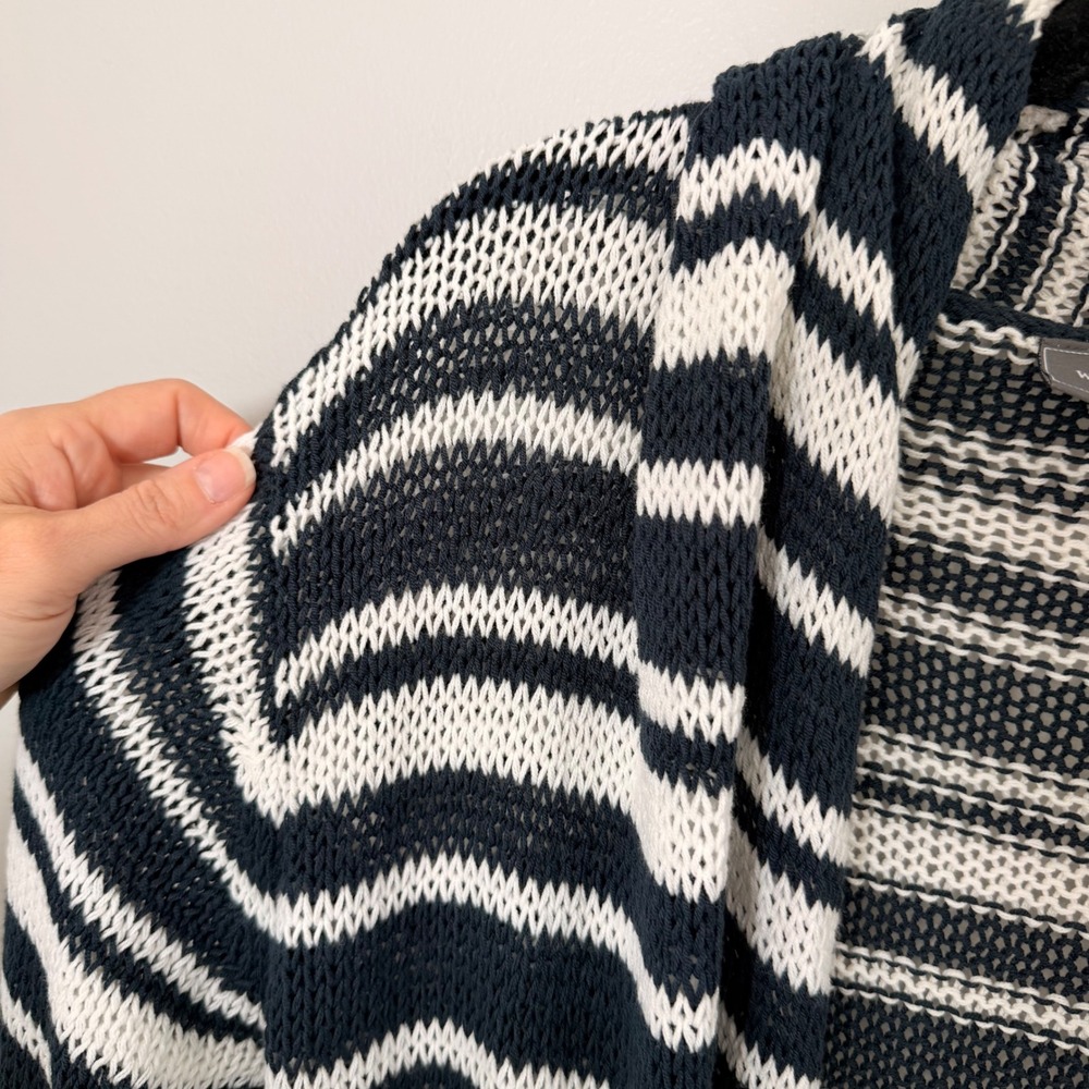 Wooden Ships Coastal Striped Beachy Open Front Cardigan Sweater M/L Navy Stripe‎ - Picture 7 of 12